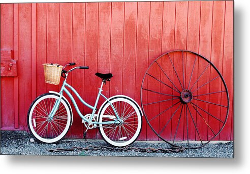 Bicycle Metal Print featuring the photograph Old Red Barn and Bicycle by Margaret Hood