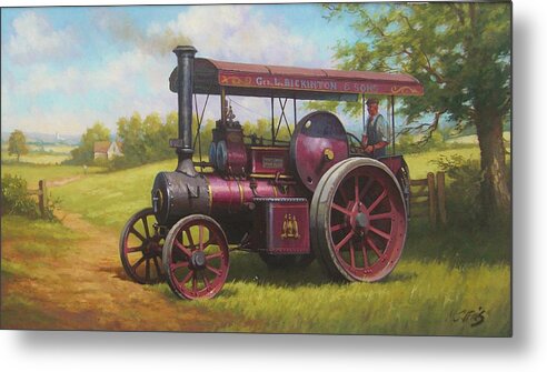 Steam Metal Print featuring the painting Old traction engine. by Mike Jeffries