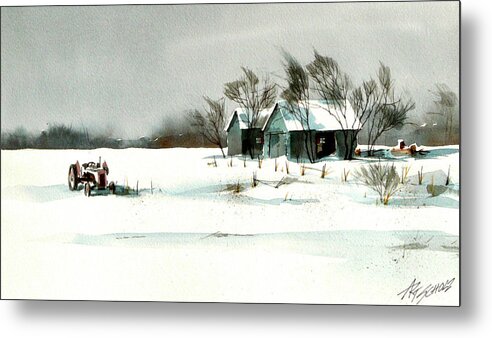 Barns Metal Print featuring the painting  Winter's Farm Chill by Art Scholz