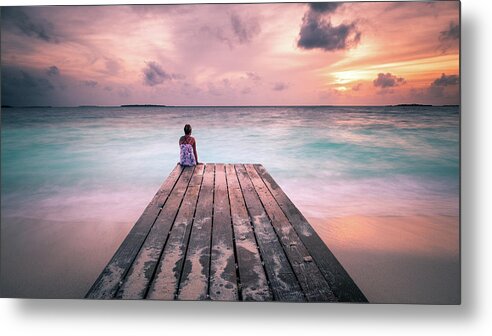 Calm Metal Print featuring the photograph Peaceful Sunset - Maldives - Travel photography by Giuseppe Milo