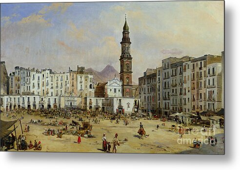 Piazza Metal Print featuring the painting Piazza Mazaniello in Naples by Jean Auguste Bard