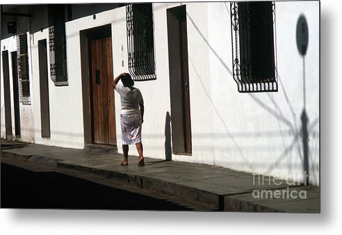 Woman Metal Print featuring the photograph Popayan Sidewalk-Signed-3#70 by J L Woody Wooden