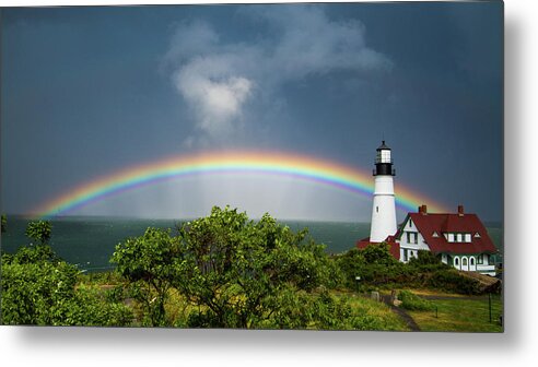 Rainbow Metal Print featuring the photograph Rainbow at Portland Headlight by Darryl Hendricks