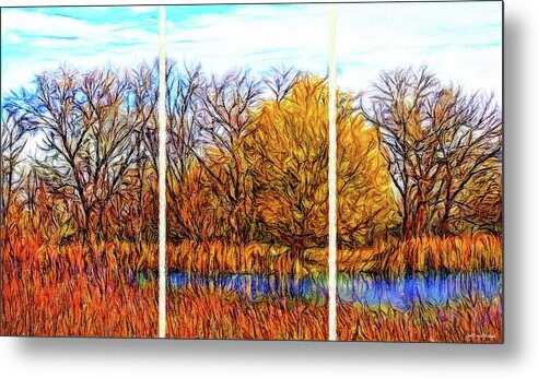 Joelbrucewallach Metal Print featuring the digital art Reflections Of Autumnal Echoes - Triptych by Joel Bruce Wallach