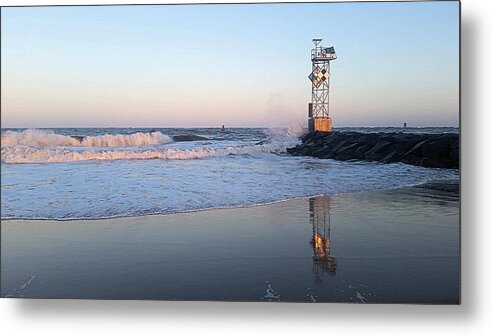 Ocean Metal Print featuring the photograph Reflections of the Inlet Jetty by Robert Banach