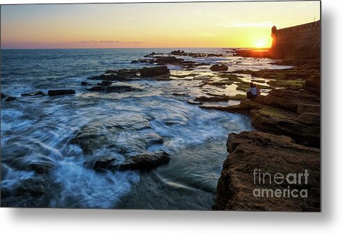 Water Metal Print featuring the photograph San Sebastian Castle Sunset Cadiz Spain by Pablo Avanzini