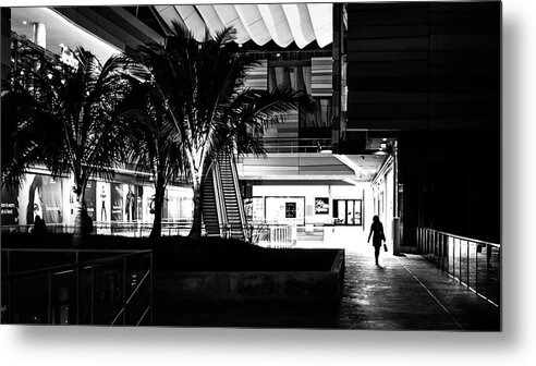 Alone Metal Print featuring the photograph Shopping - Miami, Florida - Black and white street photography by Giuseppe Milo