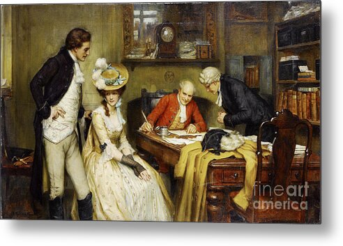 Knowles Metal Print featuring the painting Signing the marriage contract by MotionAge Designs