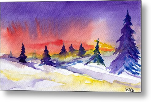Evergreen Trees Metal Print featuring the painting Snow Sunset by Clara Sue Beym