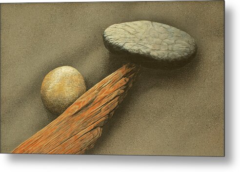 Song Raymond Carver Pacific Northwest Olympic Peninsula Port Townsend Washington Beach Rocks Stone Sand Wood Tide Metal Print featuring the painting Song for Raymond Carver by Laurie Stewart