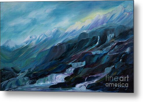 Spring Water Trickling Down Mountains Metal Print featuring the painting Spring Water by Jo Smoley