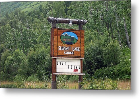Alaska Metal Print featuring the photograph Summit Lake Lodge Sign by Aimee L Maher ALM GALLERY