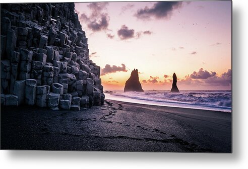 Reynisfjara Metal Print featuring the photograph Sunrise in Reynisfjara Beach - Iceland - Travel photography by Giuseppe Milo