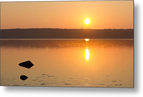 Sunset Metal Print featuring the photograph Sunrise on the Rocks of Branch Lake - Maine by Kirkodd Photography Of New England