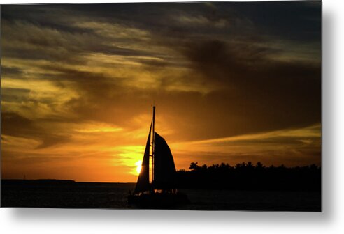 Atlantic Ocean Metal Print featuring the photograph Sunset and the Sailboat by Srinivasan Venkatarajan