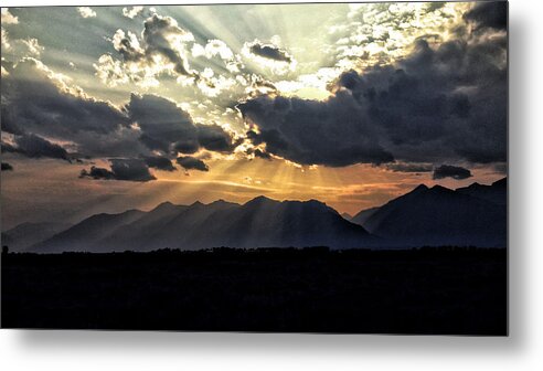 Sunset Metal Print featuring the painting Sunset at the Tetons by Bonnie Bruno