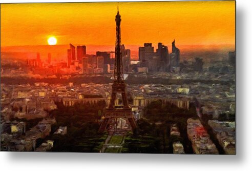 Eiffel Tower Metal Print featuring the painting Sunset over Eiffel Tower by Vincent Monozlay