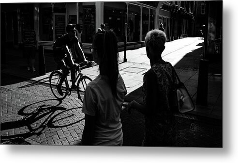 Black Metal Print featuring the photograph The bicycle - Cambridge, England - Black and white street photography by Giuseppe Milo