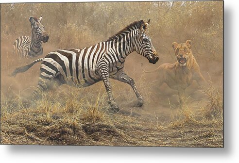 Lion Metal Print featuring the painting The Chase by Alan M Hunt