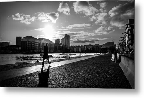 Backlight Metal Print featuring the photograph The step - Dublin, Ireland - Black and white street photography by Giuseppe Milo