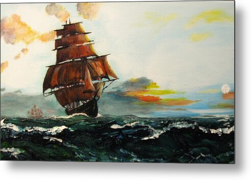 Seas Metal Print featuring the painting The Tall Ships by Mike Benton