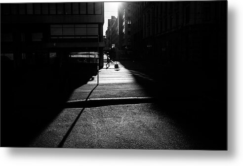 Beautiful Metal Print featuring the photograph The walking woman - Helsinki, Finland - Black and white street photography by Giuseppe Milo