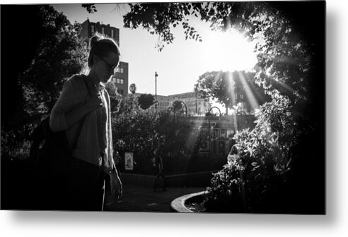 Backlight Metal Print featuring the photograph Thinking - Oslo, Norway - Black and white street photography by Giuseppe Milo