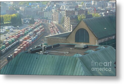 Railroad Cars Hazy Morning Color Dynamic Metal Print featuring the photograph Vancouver, BC Series 1-5 by J Doyne Miller