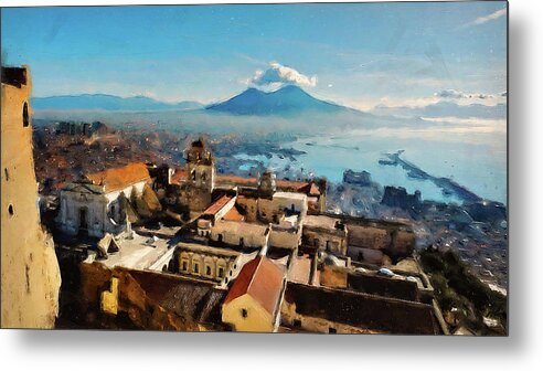 Gulf Of Naples Metal Print featuring the painting Vesuvio, panorama from Naples - 03 by AM FineArtPrints