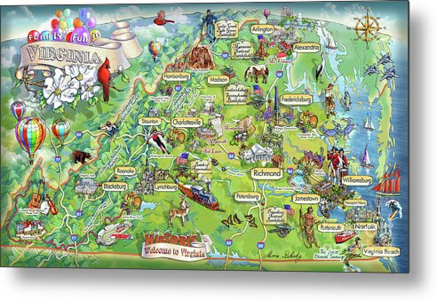 Mount Vernon Metal Print featuring the painting Virginia Illustrated Map by Maria Rabinky