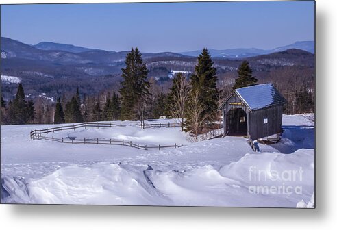 Foster Covered Bridge Metal Print featuring the photograph Winter time at the Foster Covered Bridge by Scenic Vermont Photography