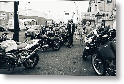 Black And White Metal Print featuring the photograph Yarmouth Bikers by Pedro Fernandez