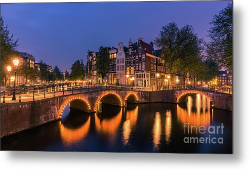 Amsterdam Metal Print featuring the photograph Amsterdam by Night #1 by Henk Meijer Photography