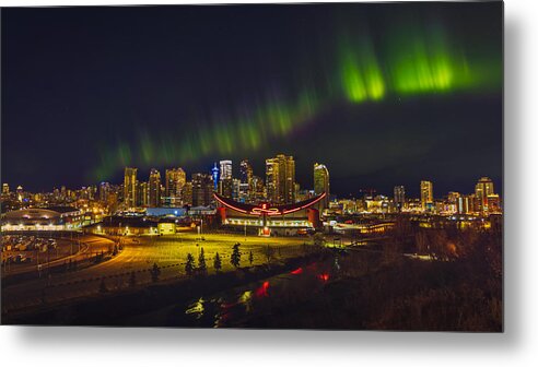 Aurora Metal Print featuring the photograph Calgary In The Aurora Night #1 by Jenny L. Zhang ( ???