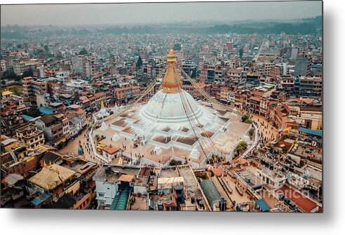 Buddhist Metal Print featuring the photograph Stupa temple Bodhnath Kathmandu, Nepal from air October 12 2018 #4 by Raimond Klavins