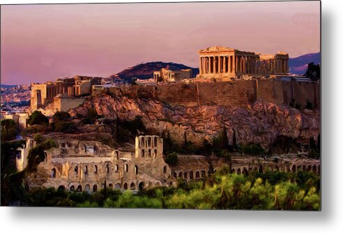 Troy Caperton Metal Print featuring the painting Acropolis at Twilight by Troy Caperton