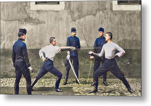 Colorized Metal Print featuring the painting Austrian swords 1910 colorized by Ahmet Asar by Celestial Images