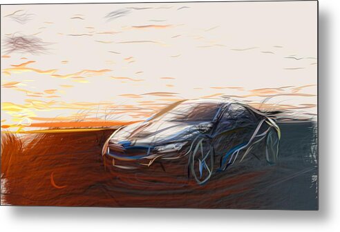 Bmw Metal Print featuring the digital art BMW i8 Draw by CarsToon Concept