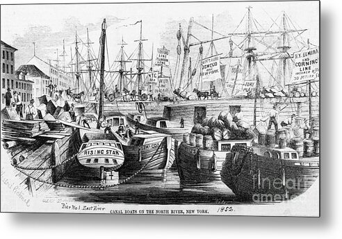 People Metal Print featuring the photograph Canal Boats On Hudson River Crowded by Bettmann