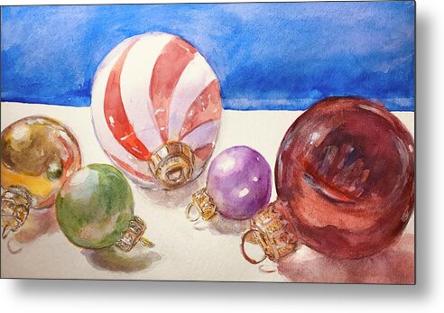 Watercolor Painting Of Christmas Ornaments/balls For Tree Metal Print featuring the painting Christmas Ornaments by Lavender Liu