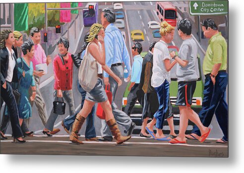 Crosswalk Metal Print featuring the painting Crosswalk Crowd by Kevin Hughes