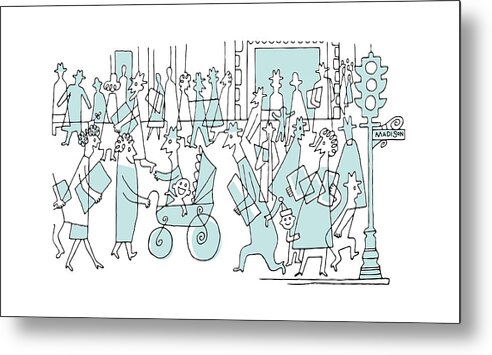 Campy Metal Print featuring the drawing Crowd of People on Madison Avenue by CSA Images