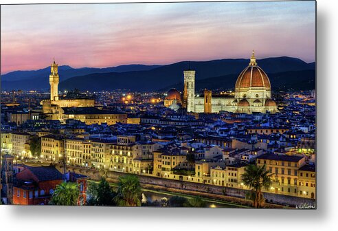 Florence Metal Print featuring the photograph Florence - Duomo and Palazzo Vecchio at dusk by Weston Westmoreland