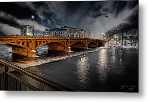 Evie Metal Print featuring the photograph Golden Pearl Street Bridge Grand Rapids by Evie Carrier