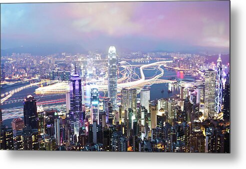 Chinese Culture Metal Print featuring the photograph Hong Kong At Night, Long Exposure by Ymgerman
