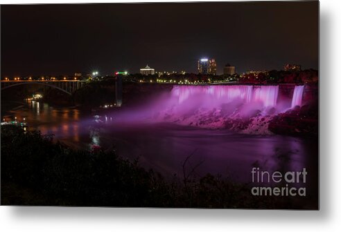 Photography Metal Print featuring the photograph Illuminated American Falls by Alma Danison