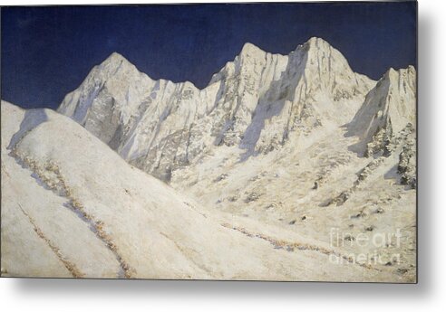 Oil Painting Metal Print featuring the drawing India. Snow On The Himalayas by Heritage Images