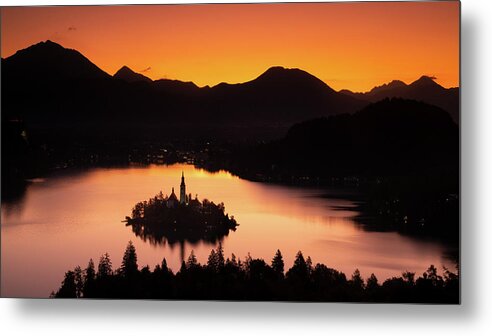 Bled Metal Print featuring the photograph Lake Bled from Ojstrica at sunrise by Ian Middleton