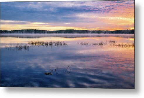 Massabesic Lake N H Metal Print featuring the photograph Massabesic Lake, Morning Mist by Michael Hubley