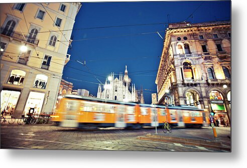 Blurred Motion Metal Print featuring the photograph Milan Tram In Motion by Peeterv